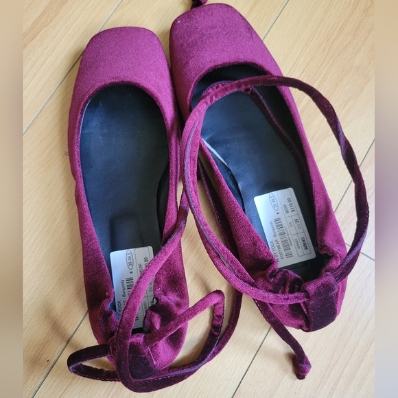 8 by Yoox Velvet Ballet Flats Burgundy EU 39-39.5 US 8-8.5 - Picture 5 of 9